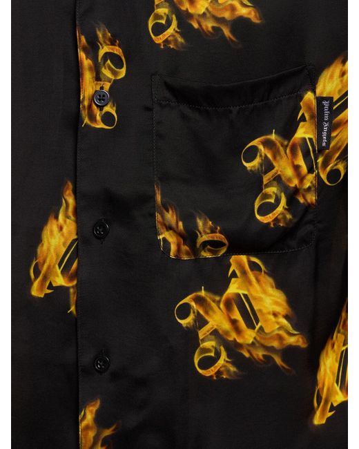 Palm Angels Black Burning Monogram Viscose Shirt for men