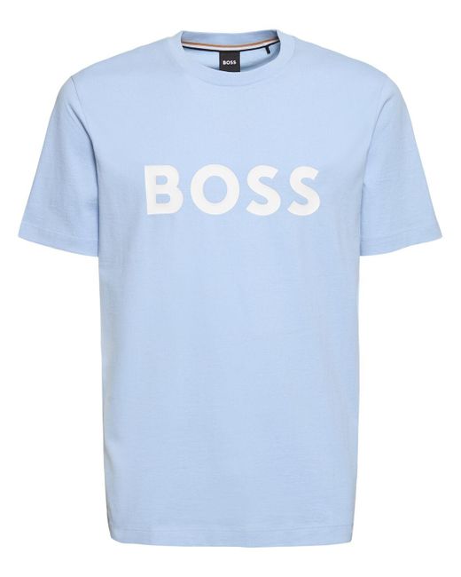 Boss Blue Tiburt 3 Logo Cotton T-shirt for men