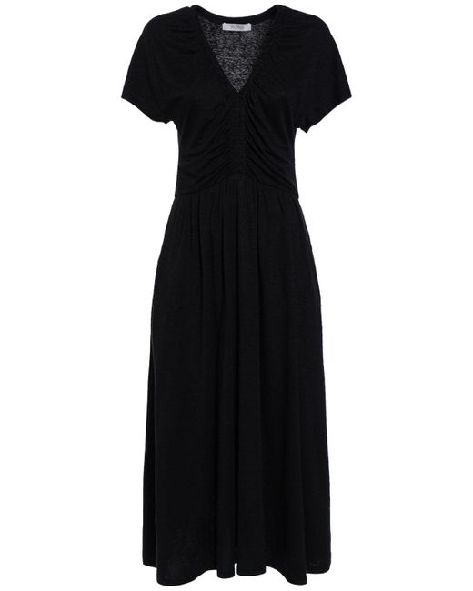Max Mara Demetra Draped Linen Jersey Long Dress in Black | Lyst