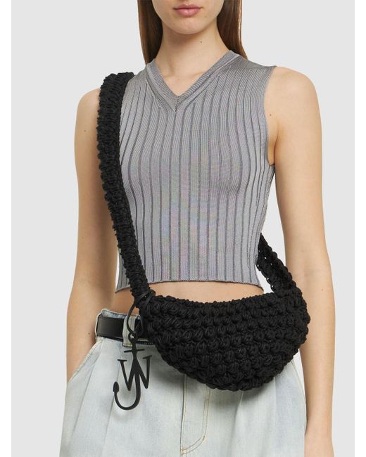 J.W. Anderson Black Popcorn Sling Crochet Shoulder Bag