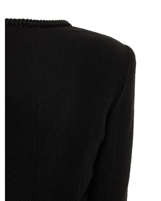 Vestido midi de punto boucle y chifon Self-Portrait de color Black