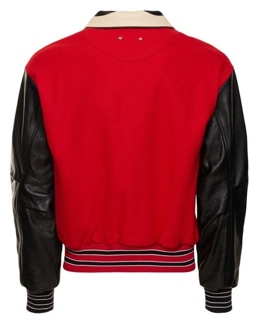 ANDERSSON BELL Red Robyn Wool & Leather Varsity Jacket for men