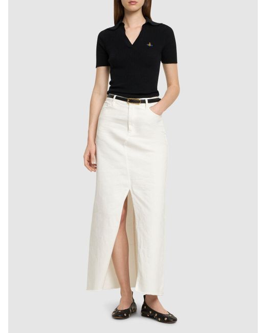 Designers Remix White Bennet Cotton Blend Long Skirt