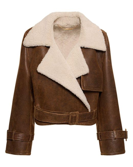Nour Hammour Brown Hatti Belted Shearling Leather Jacket