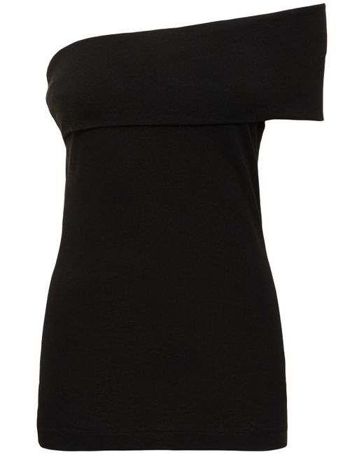 MSGM Black Draped Cotton Jersey One-shoulder Top