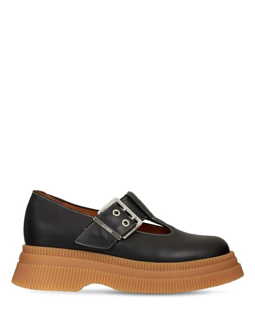 Ganni 55mm Leather Mary Jane Loafers in Black (Brown) | Lyst