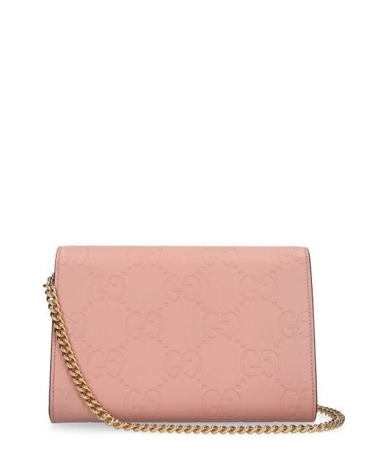 Gucci Pink gg Leather Chain Wallet