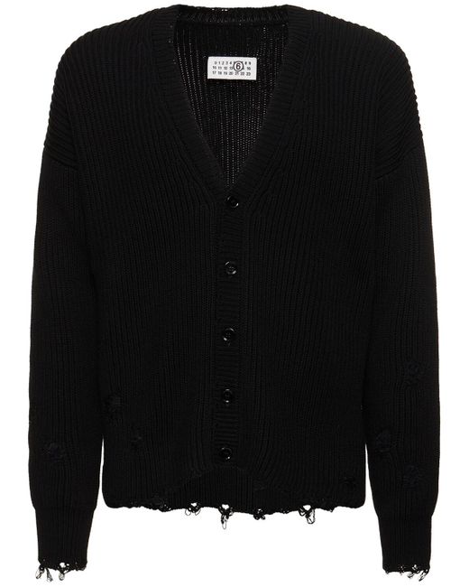 Cardigan in maglia di cotone distressed di MM6 by Maison Martin Margiela in Black da Uomo