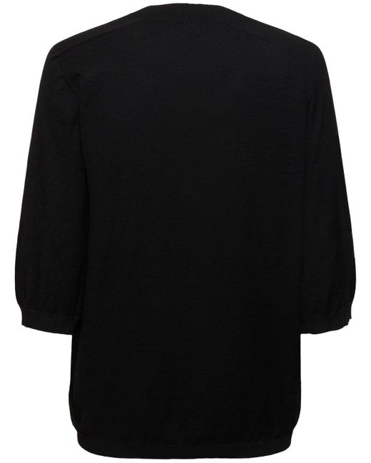 Zegna Black 3/4 Sleeve Wool Crewneck Sweater for men