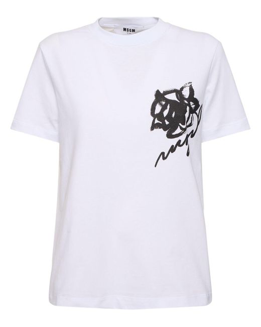 MSGM White T-shirt Aus Baumwolljersey Mit Logo