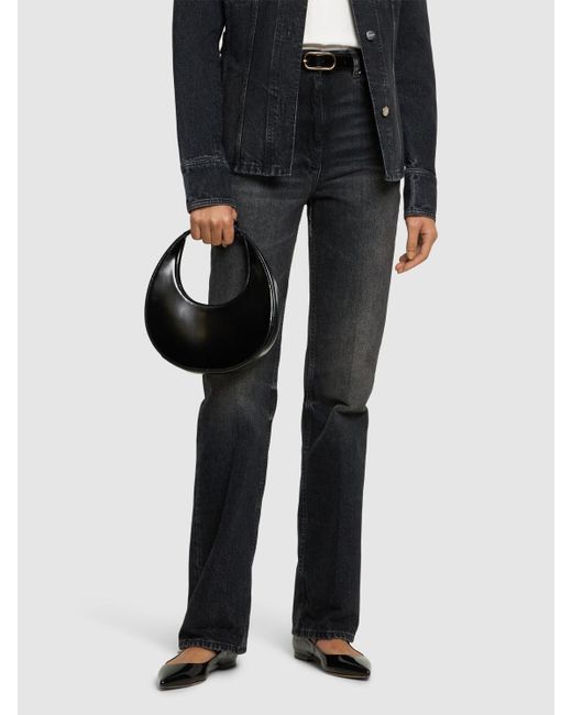 Staud Black Mini Moon Leather Top Handle Bag