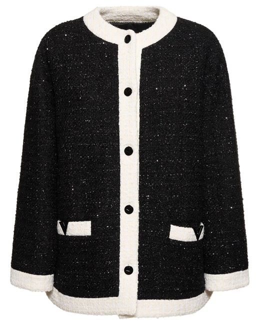 Valentino Black Tweed Lurex Caban Collarless Jacket