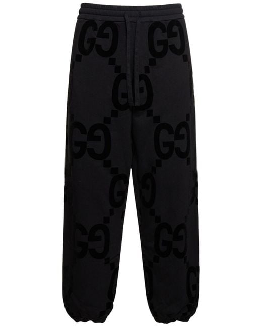 Gucci Black gg Flocked Cotton Sweatpants for men