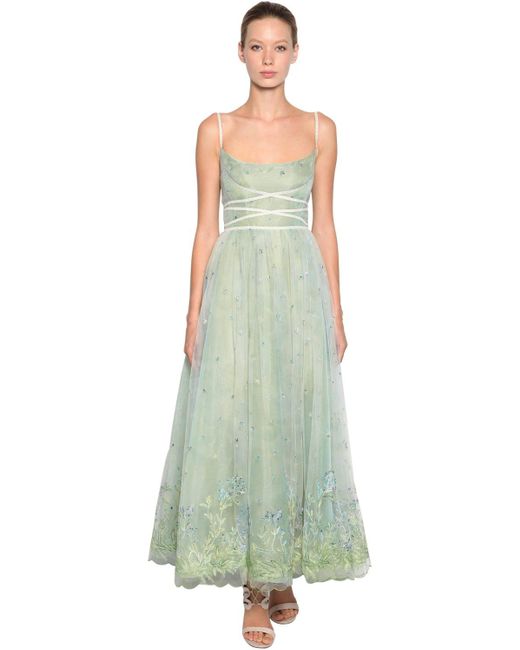 Luisa Beccaria Green Embroidered Tulle Dress