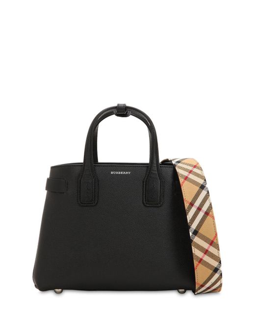 Vintage Check and Leather Bag Strap in Black - Women