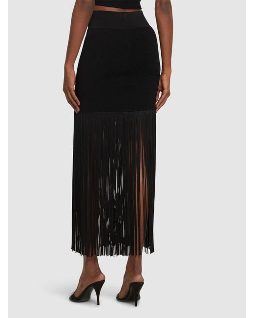 Galvan Black Fringed Knit Long Skirt