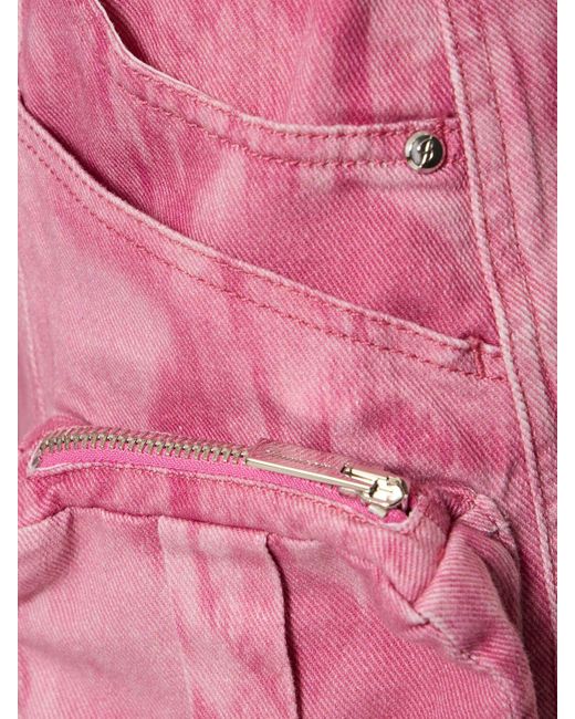Blumarine Pink Belted Denim Mini Cargo Skirt