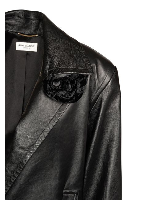 Saint Laurent Black Double Breasted Leather Coat