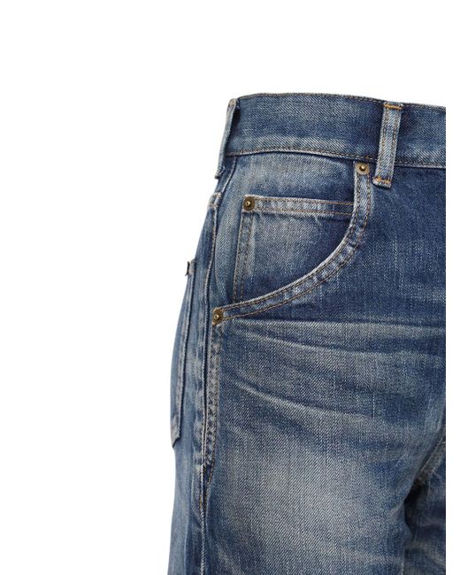 Saint Laurent Baumwolle Hochtaillierte Jeans Aus Baumwolldenim in Blau Damen Bekleidung Jeans Jeans mit gerader Passform 