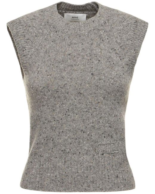 AMI Gray Ami Sleeveless Wool Blend Vest