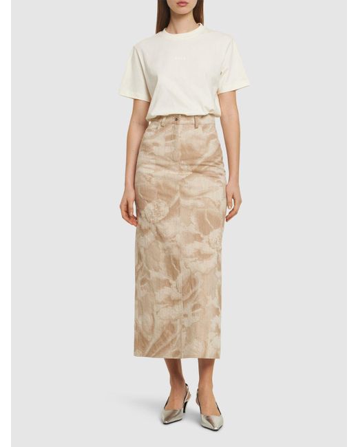 MSGM Natural Printed Cotton Blend Midi Skirt