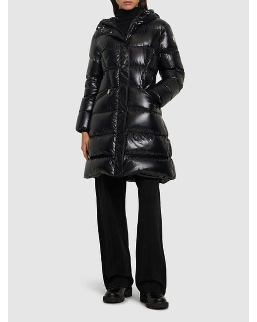 Moncler Black Bellevue Nylon Laqué Down Long Jacket