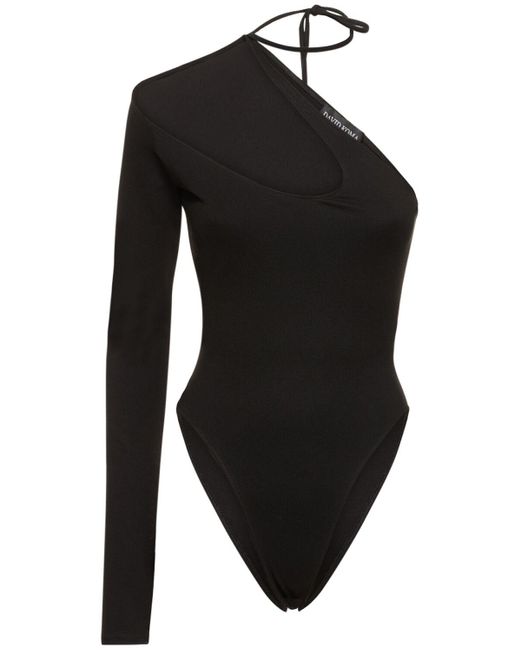 David Koma Black One-Sleeve Cutout Jersey Bodysuit