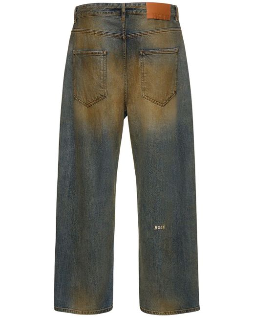 MSGM Blue Distressed Cotton Denim Straight Jeans for men