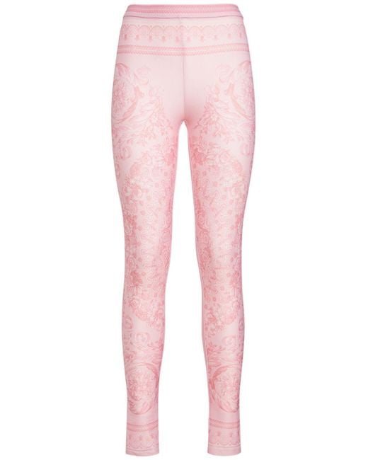 Versace Pink Barocco Print Lycra Leggings