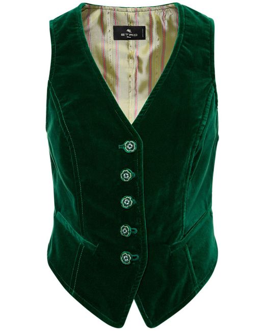 Etro Green Velvet Vest W/buttons
