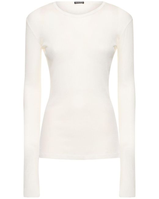 Ann Demeulemeester White Fiene Ribbed Cotton Long Sleeve Top
