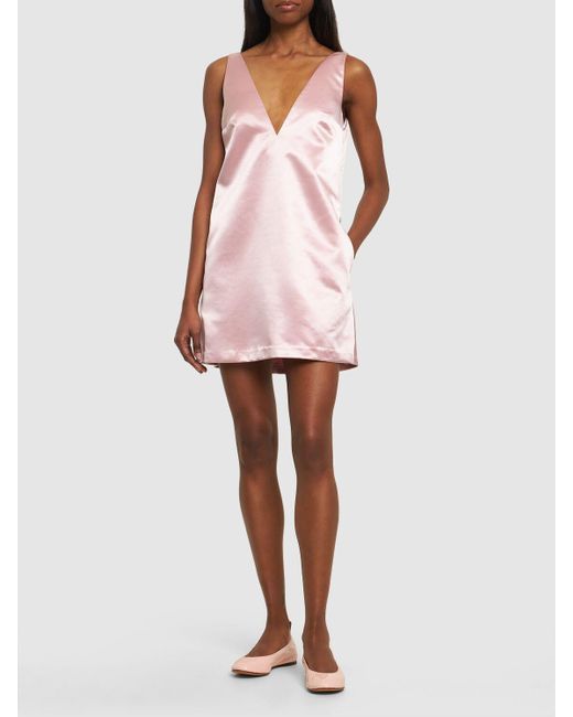 Staud Pink Teagan Tech Satin V-Neck Mini Dress