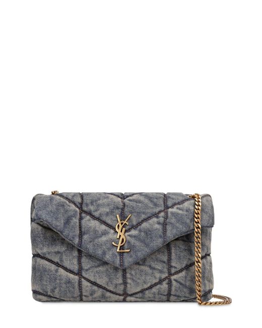 Saint Laurent Mini Loulou Denim Puffer Bag in Gray Lyst