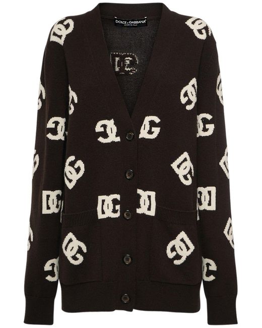 Dolce & Gabbana Black Wool Cardigan With Dg Inlay