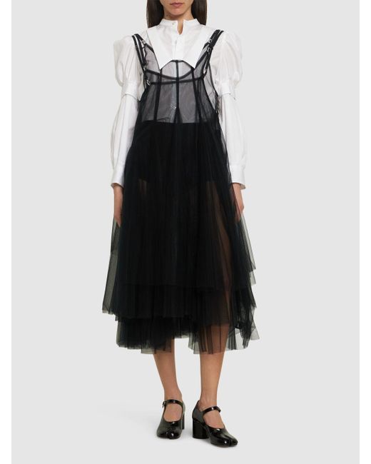 Noir Kei Ninomiya Black Nylon Tulle & Cotton Mini Dress