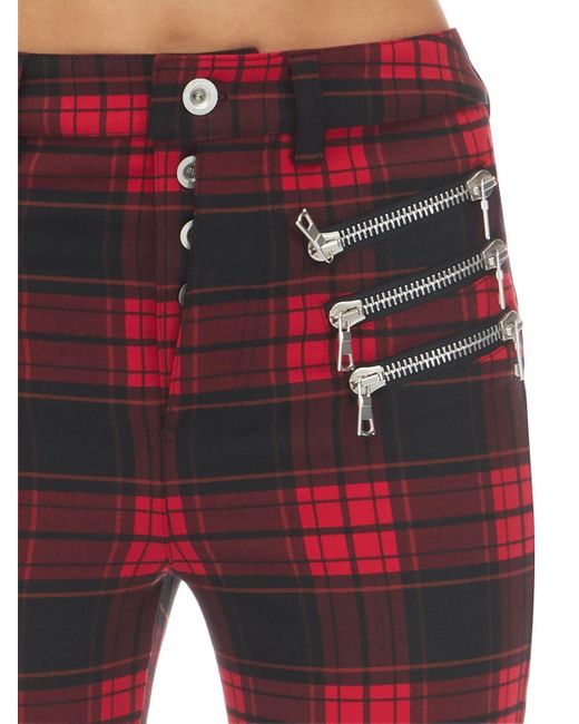Triple Zipped Plaid Skinny Pants 