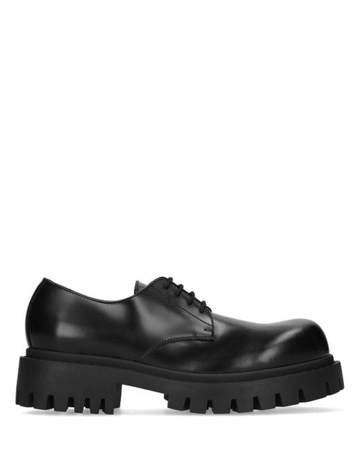 Balenciaga Black Sergent Leather Derby Lace-Up Shoes for men