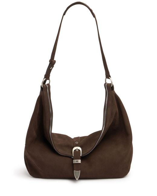 MARGE SHERWOOD Brown Belted Hobo Suede Shoulder Bag Unique