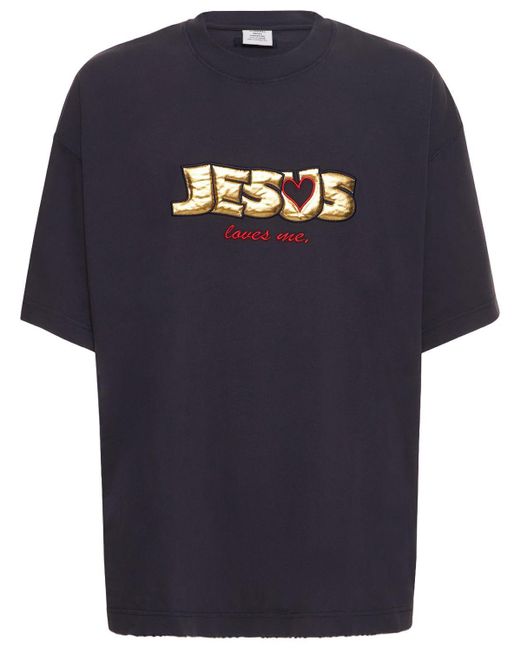Vetements Blue Jesus Loves You Cotton T-shirt for men