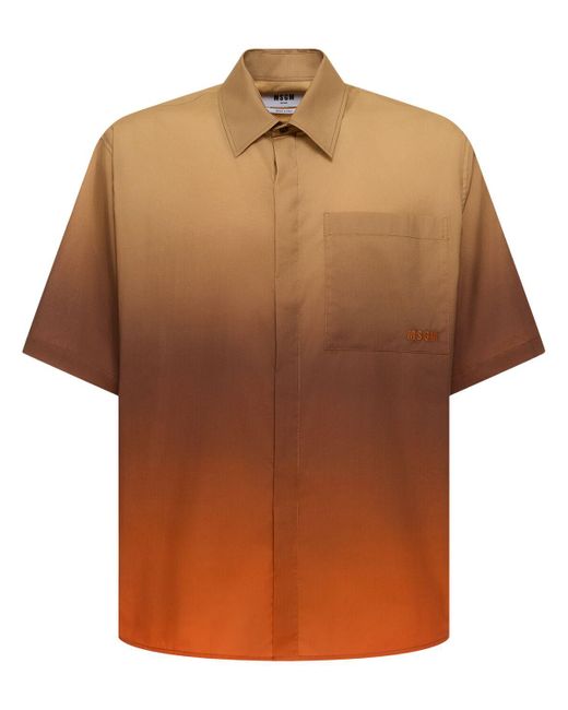 MSGM Brown Degradé Cotton Poplin S/s Shirt for men