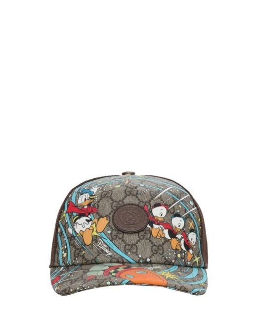Gucci Brown Donald Duck Print Disney Baseball Hat for men