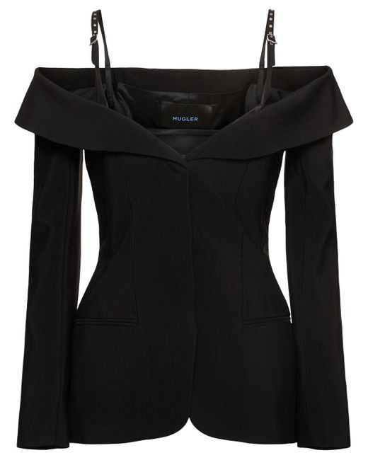 Mugler マットテクスチャー オフショルダーブレザー Black