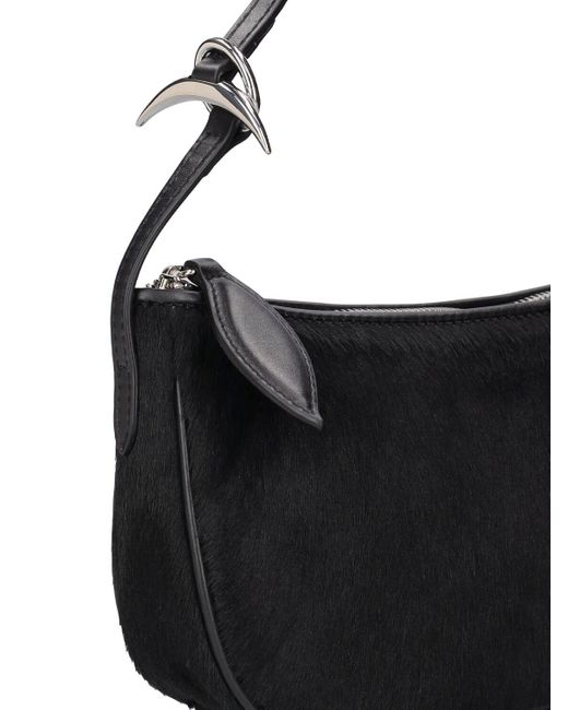 Liffner Black Mini Moon Pony Hair Leather Shoulder Bag