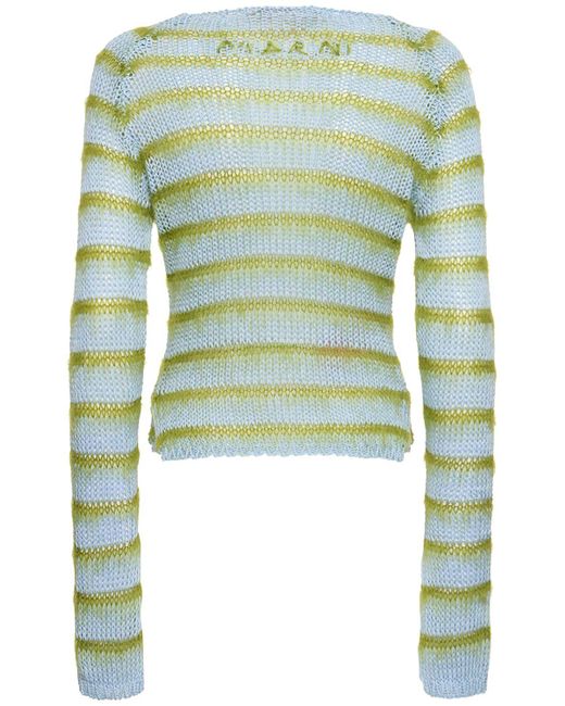 Marni Green Striped Cotton Knit L/s Crop Sweater