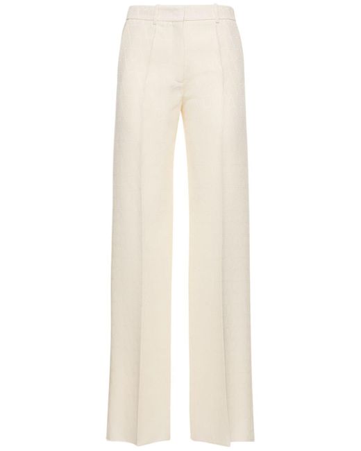 Pantalon droit en laine et crêpe de soie à logo Valentino en coloris Natural