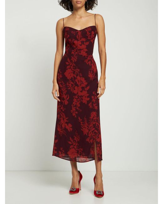 Reformation Red Kourtney Floral-print Georgette Midi Dress