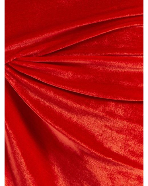 Balenciaga Red Asymmetric Fluid Velvet Jersey Dress