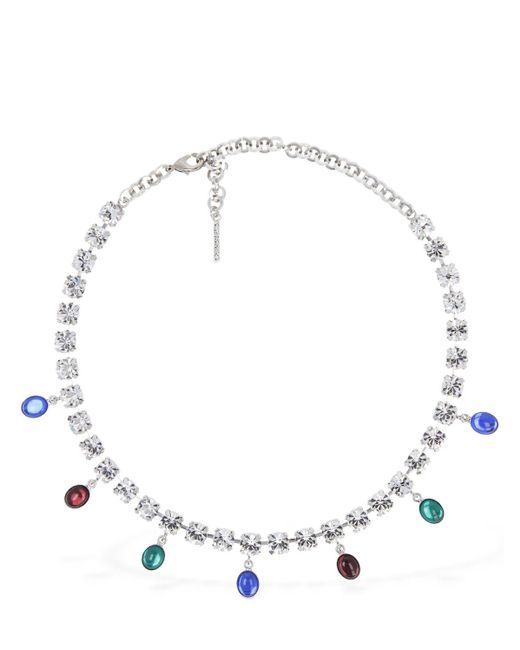 Alessandra Rich White Crystal Necklace W/ Pendants