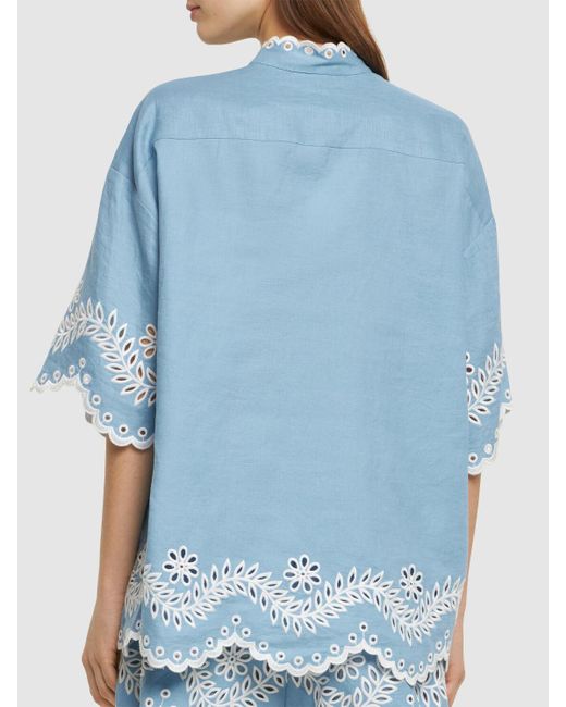 Zimmermann Blue Junie Embroidered Cotton Shirt