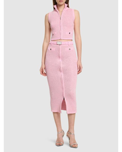 Alessandra Rich Pink High Neck Sequined Knit Vest W/zip